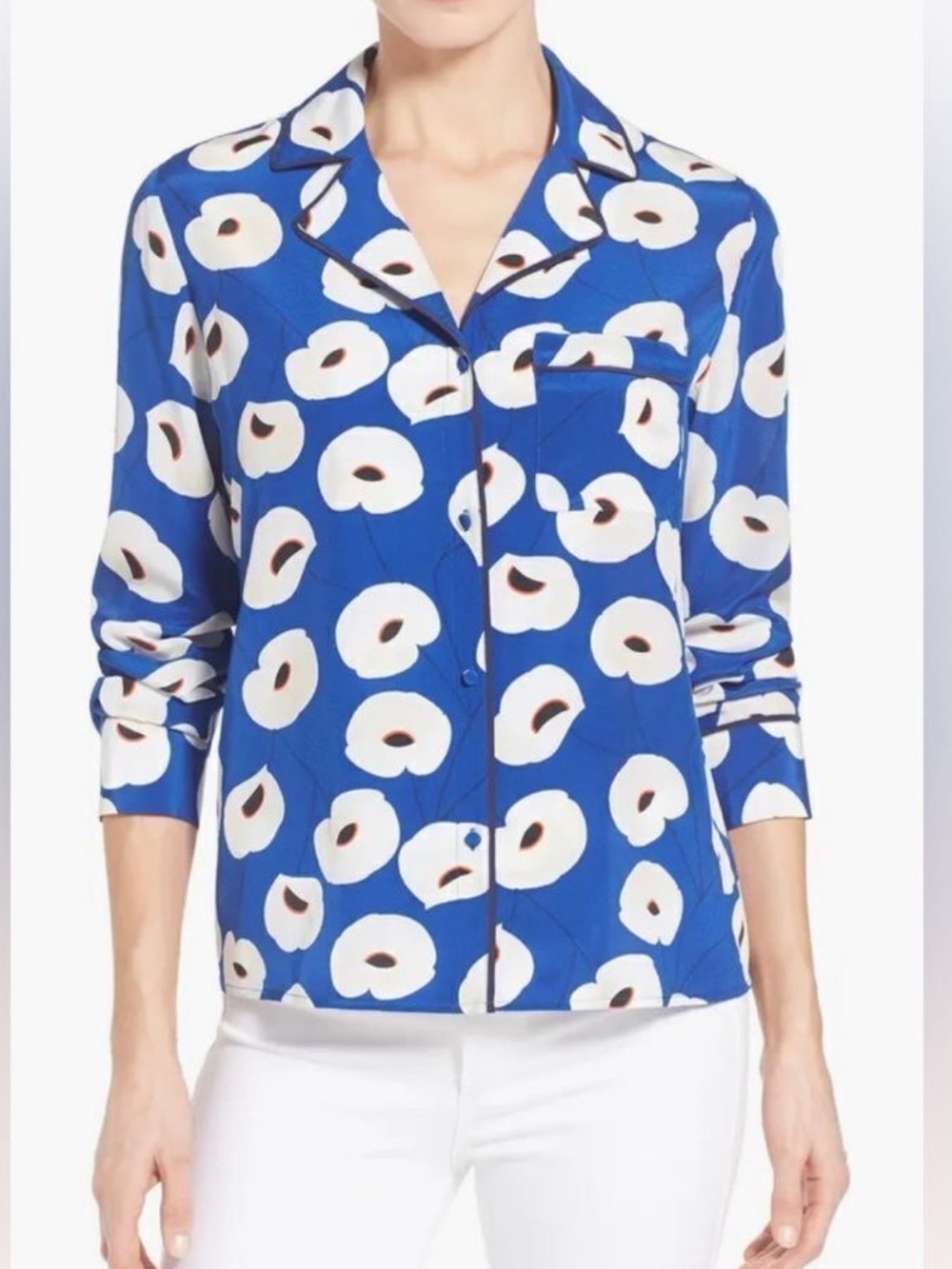 Olivia Palermo Blue Floral Button-Front Women’s Top
